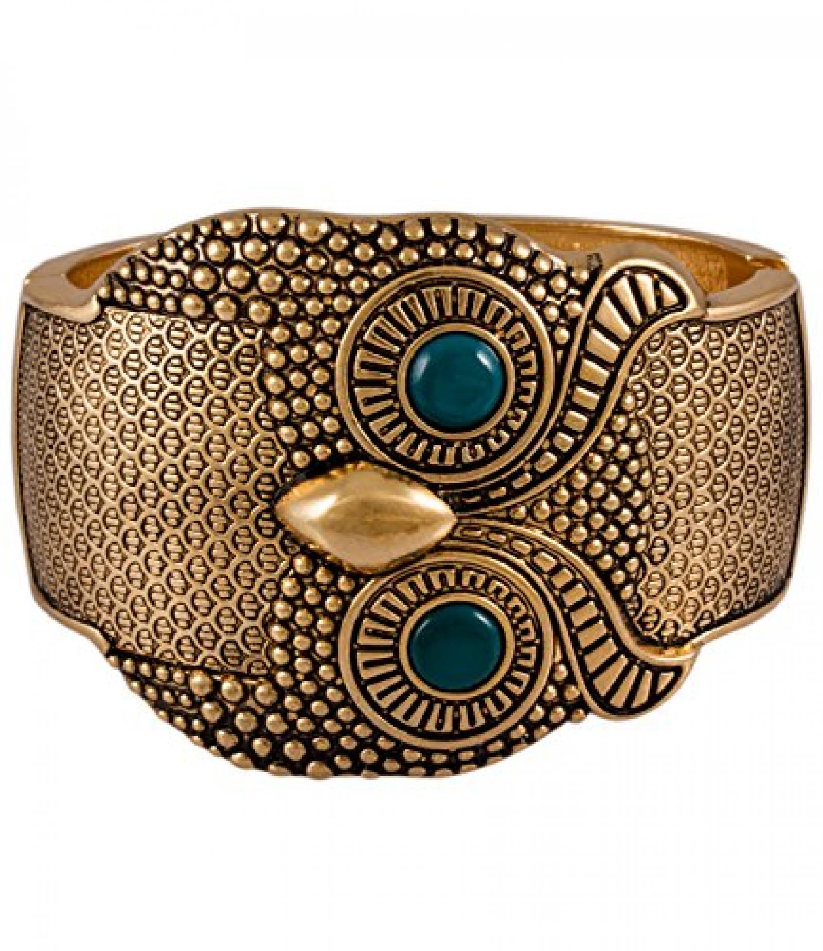 SIX "Sweet Autumn" breiter, goldener Eulen Armreif, t&uuml;rkise Augen (382-636) 